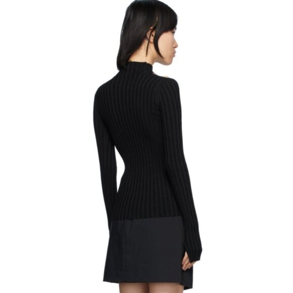 NWT Helmut Lang | Cutout Pullover Mock Neck Cold Shoulder Black Top Size S - Picture 3 of 10